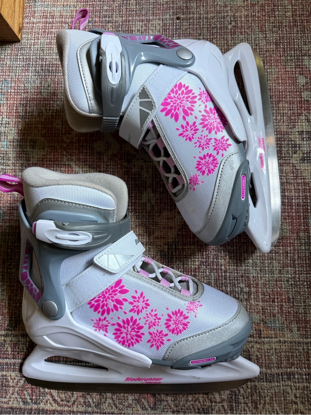 Bladerunner Micro Ice Girls White & Pink Floral Adjustable 2-5 Ice Skates